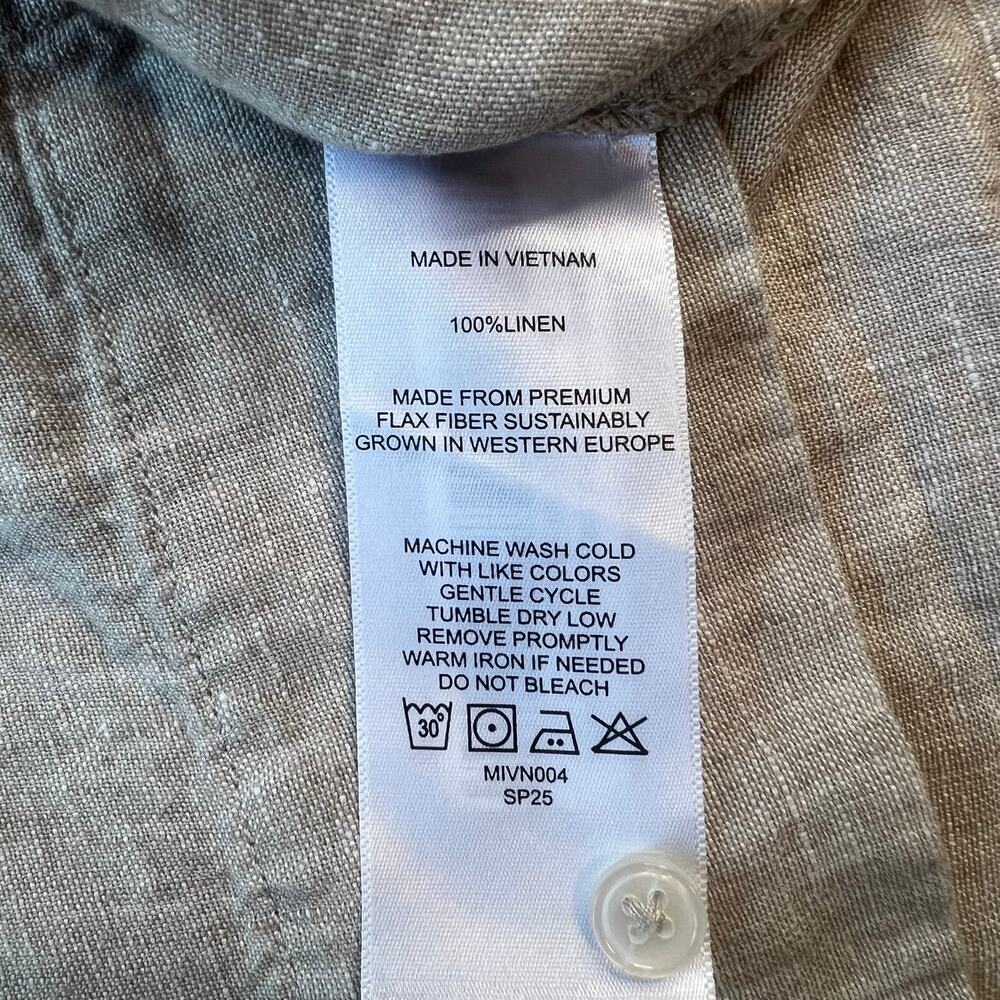 Quince Womens 100% Linen Classic Neutral Tan Button Down Shirt Minimalist Size L - Picture 14 of 14
